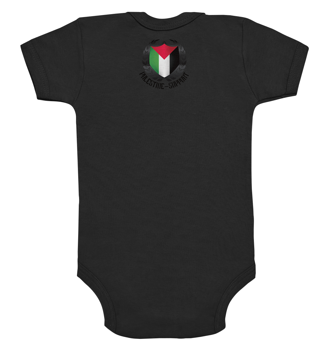 Strampler Rückseite mit Motiv des Palestine Support Logos für Babys in Black
