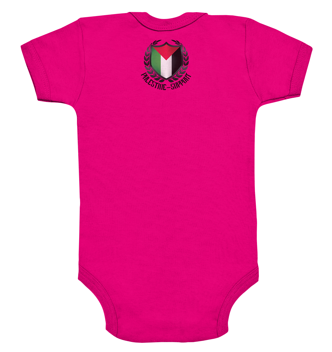 Strampler Rückseite mit Motiv des Palestine Support Logos für Babys in Fuchsia Organic