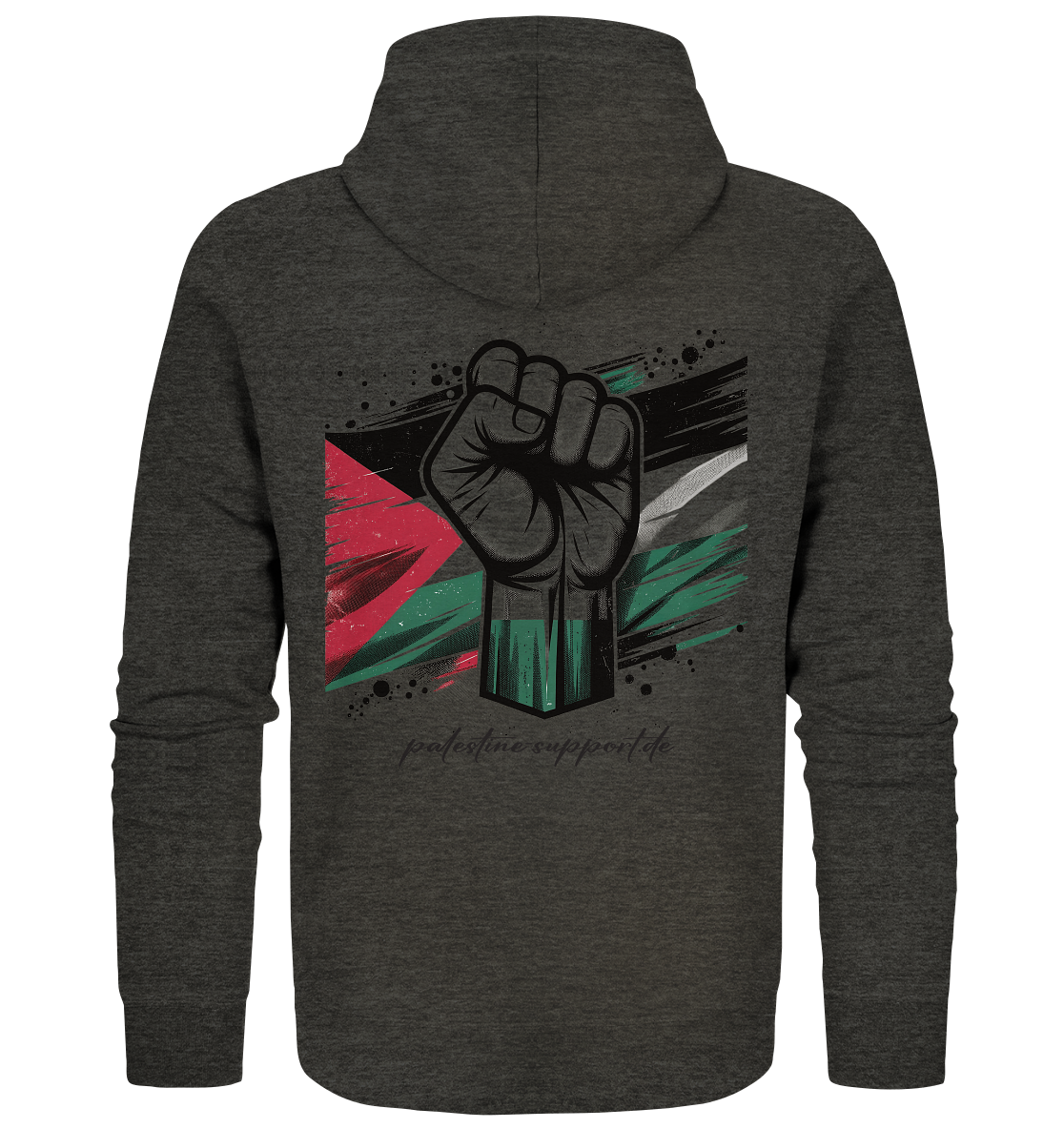 Streetwear Zipper mit free Gaza Widerstand und Flaggen Symbol in Dark Heather Grey