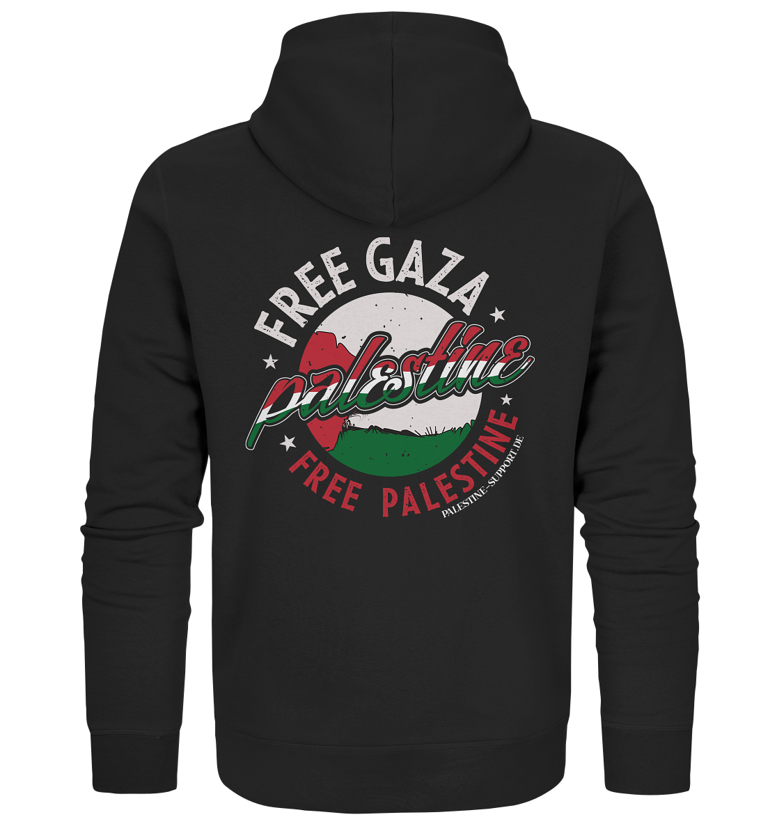 Herren Zipper mit Free Gaza und Free Palestine im Stempelformschrift in Schwarz