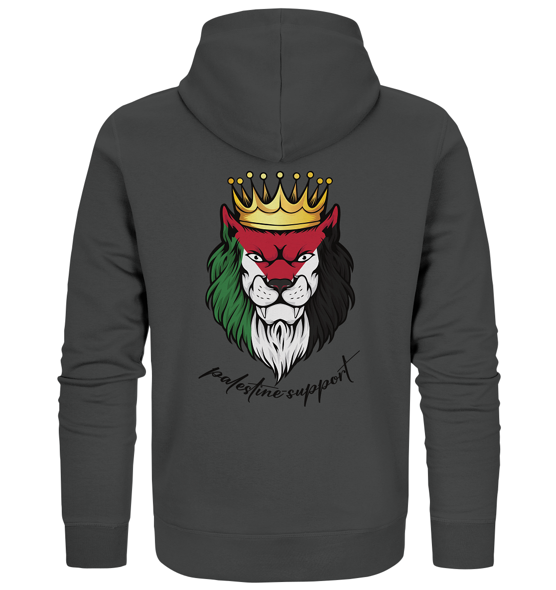 Herren Zip-Hoodie mit Kapuze in Gaza Lion Motiv in Anthracite