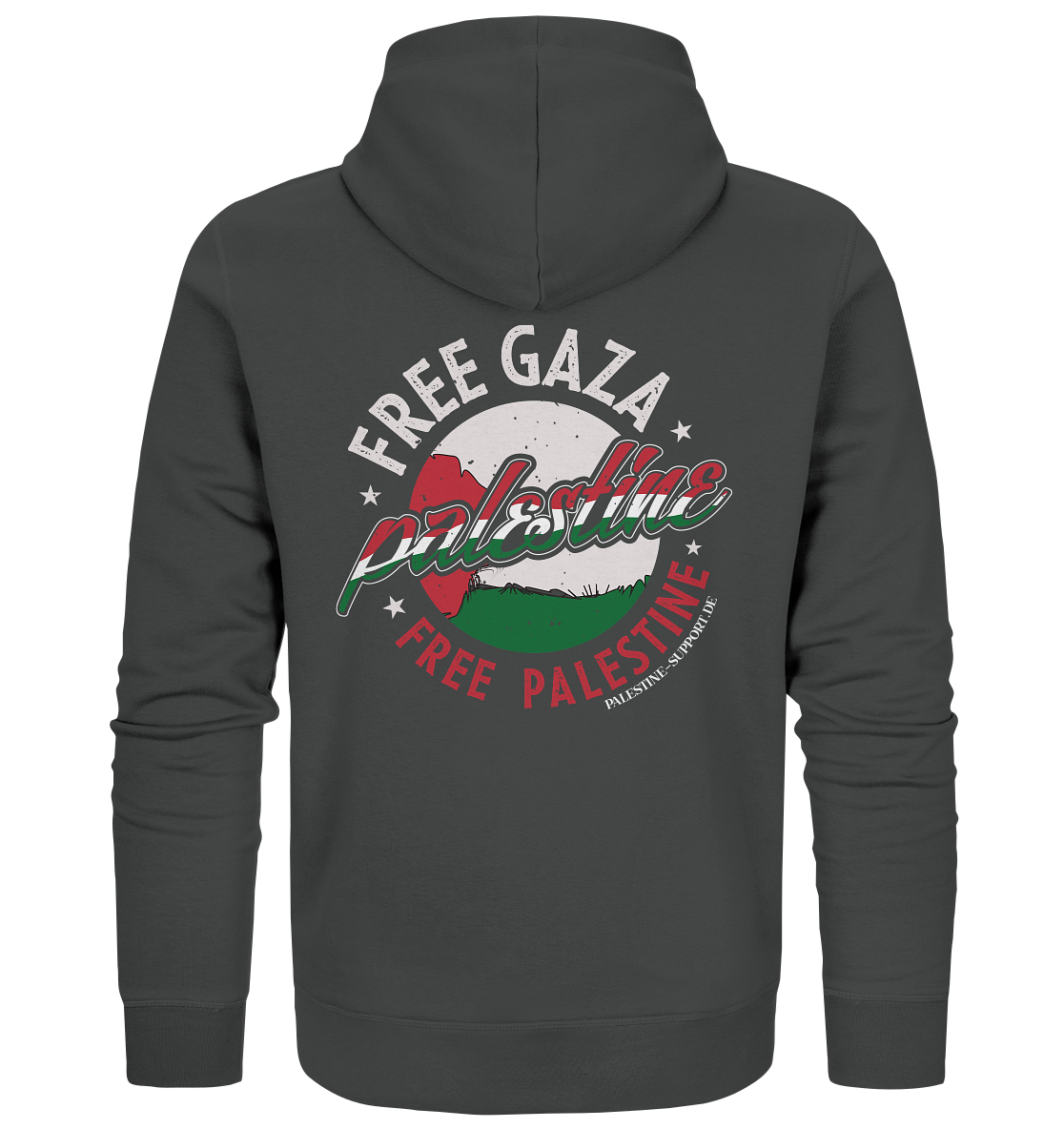 Herren Zipper mit Free Gaza und Free Palestine verwaschene Formschrift in Anthracite