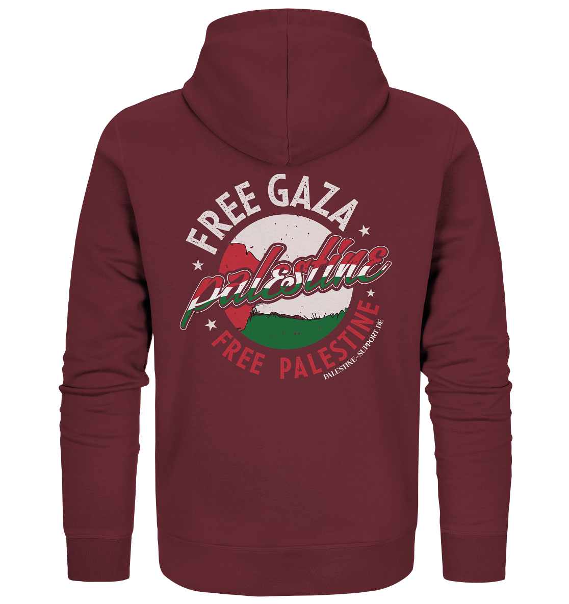 Herren Zipper mit Free Gaza und Free Palestine schriftzug und Flaggen Elementen in Burgundy