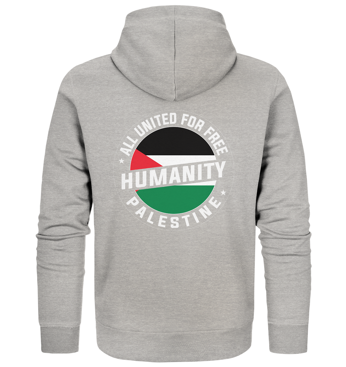 Stilvoller Herren Kapuzen Zipper mit Palästina-Symbol – setze ein Zeichen für Solidarität in Heather Grey
