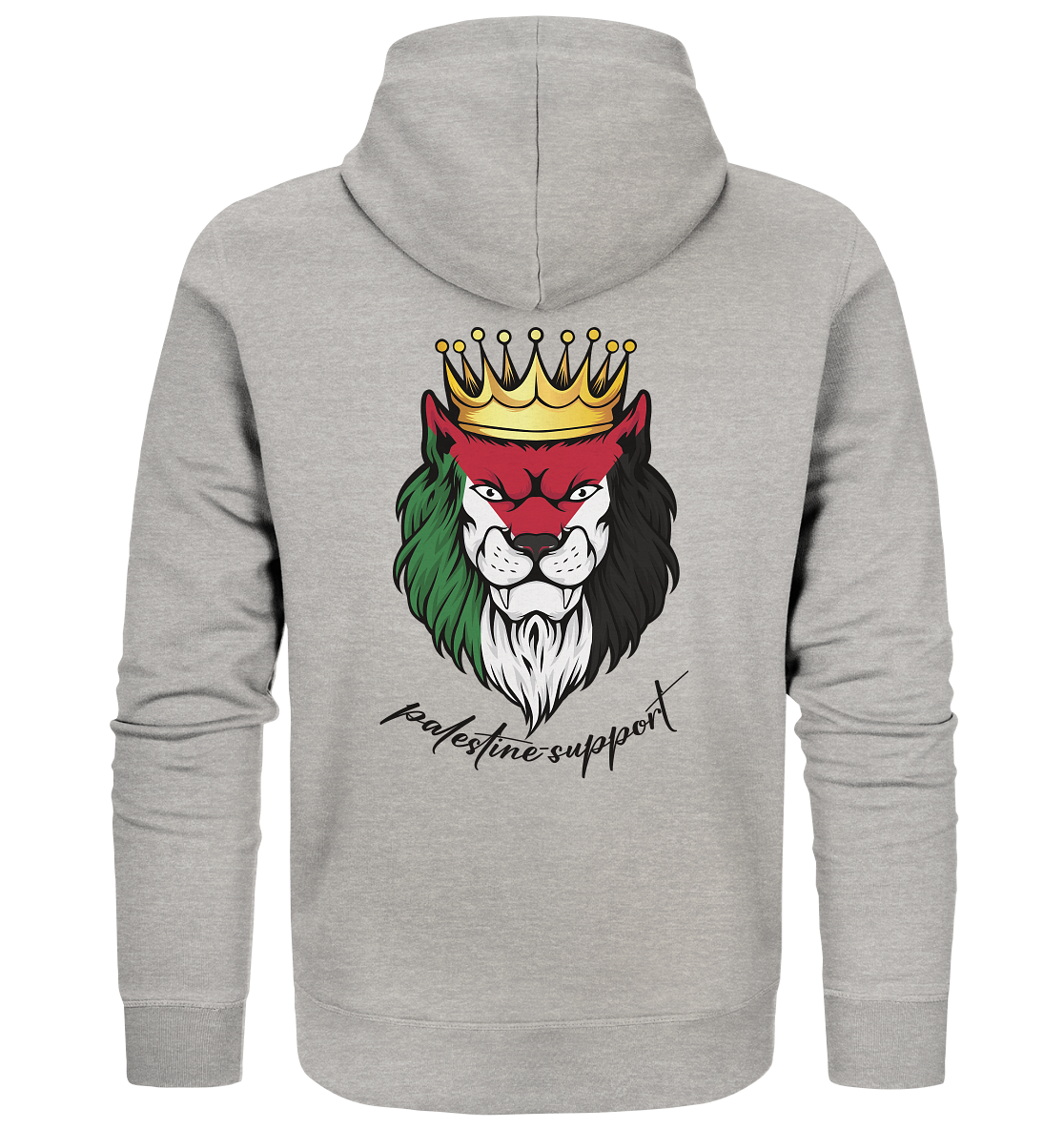 Herren Sport Zipper mit Kapuze in Gaza Löwen Motiv in Heather Grey