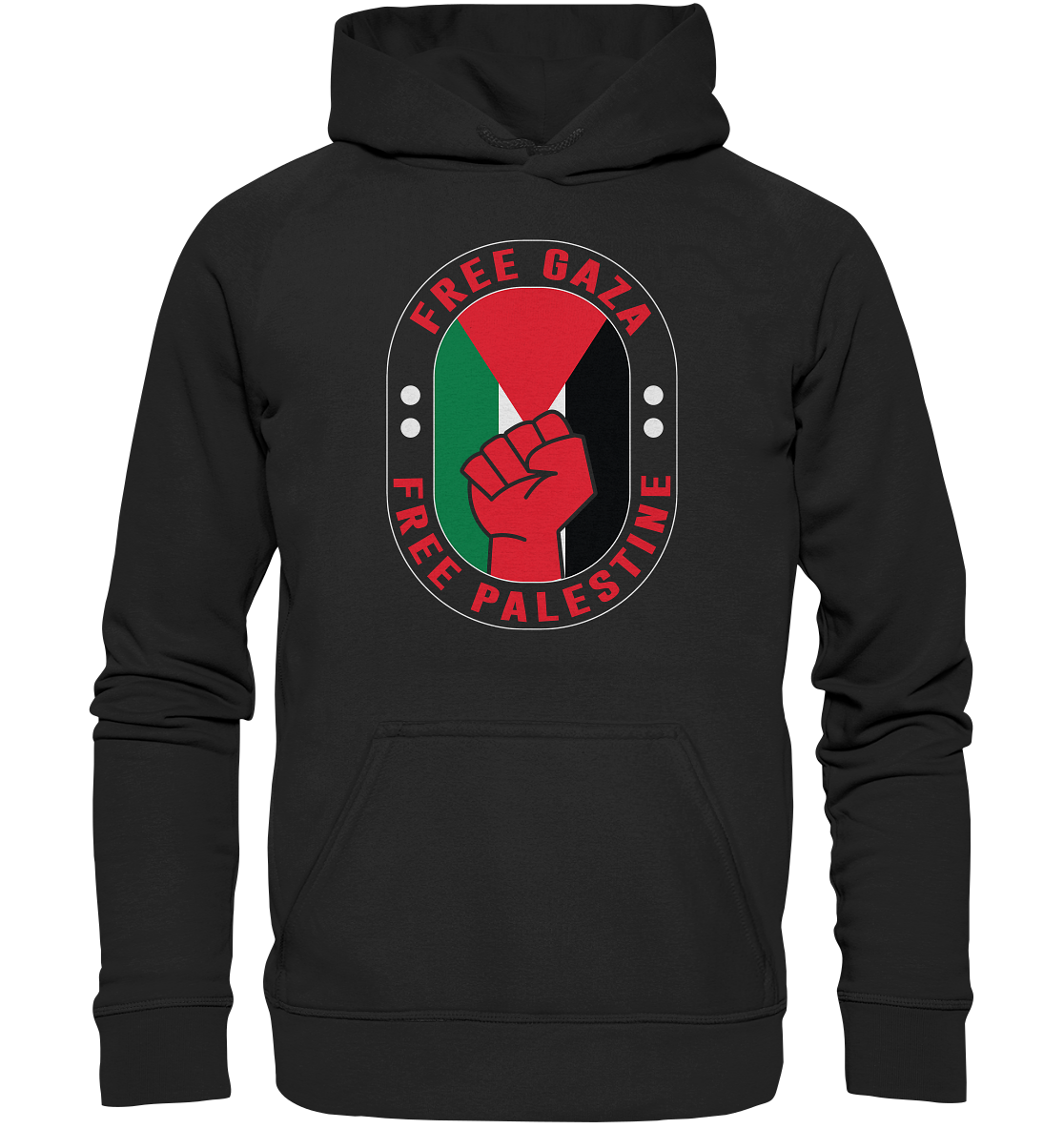 Unisex Hoodie mit Free Gaza und Free Palästina Widerstand und Flaggen Style in Schwarz