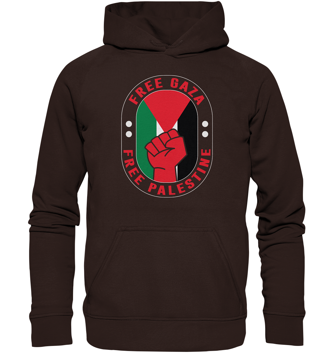 Unisex sportliches Hoodie mit Free Gaza und Free Palästina mit Flaggen Style in Braun