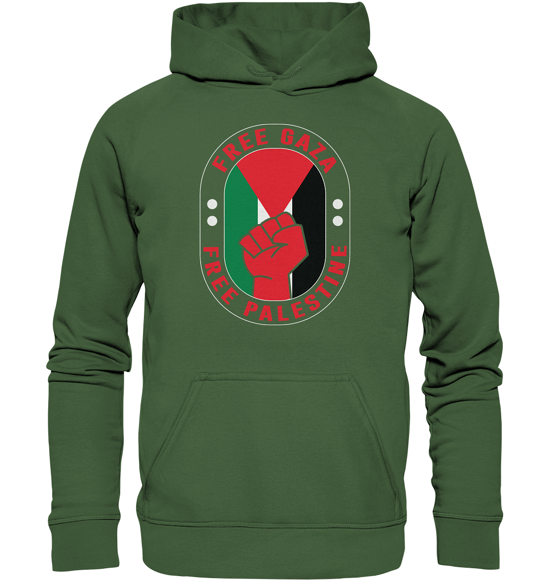 Trainings Hoodie Unisex mit Free Gaza und Free Palästina Style in Soldier olive Grün