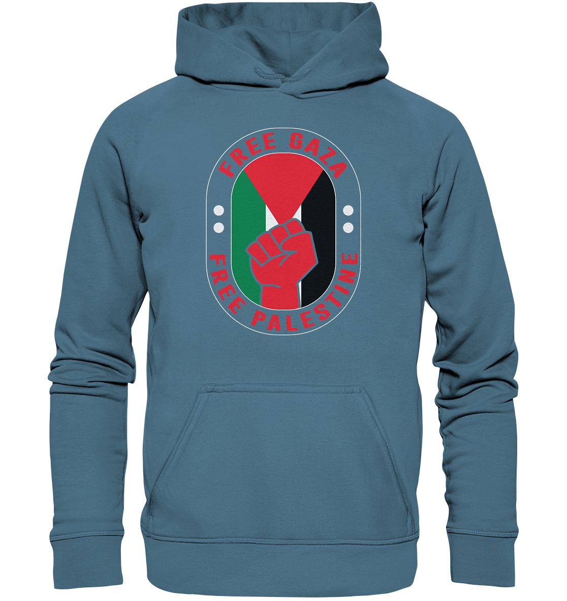 Sportliches Hoodie Unisex mit Free Gaza und Free Palästina Style in Airforce Petrol Blau