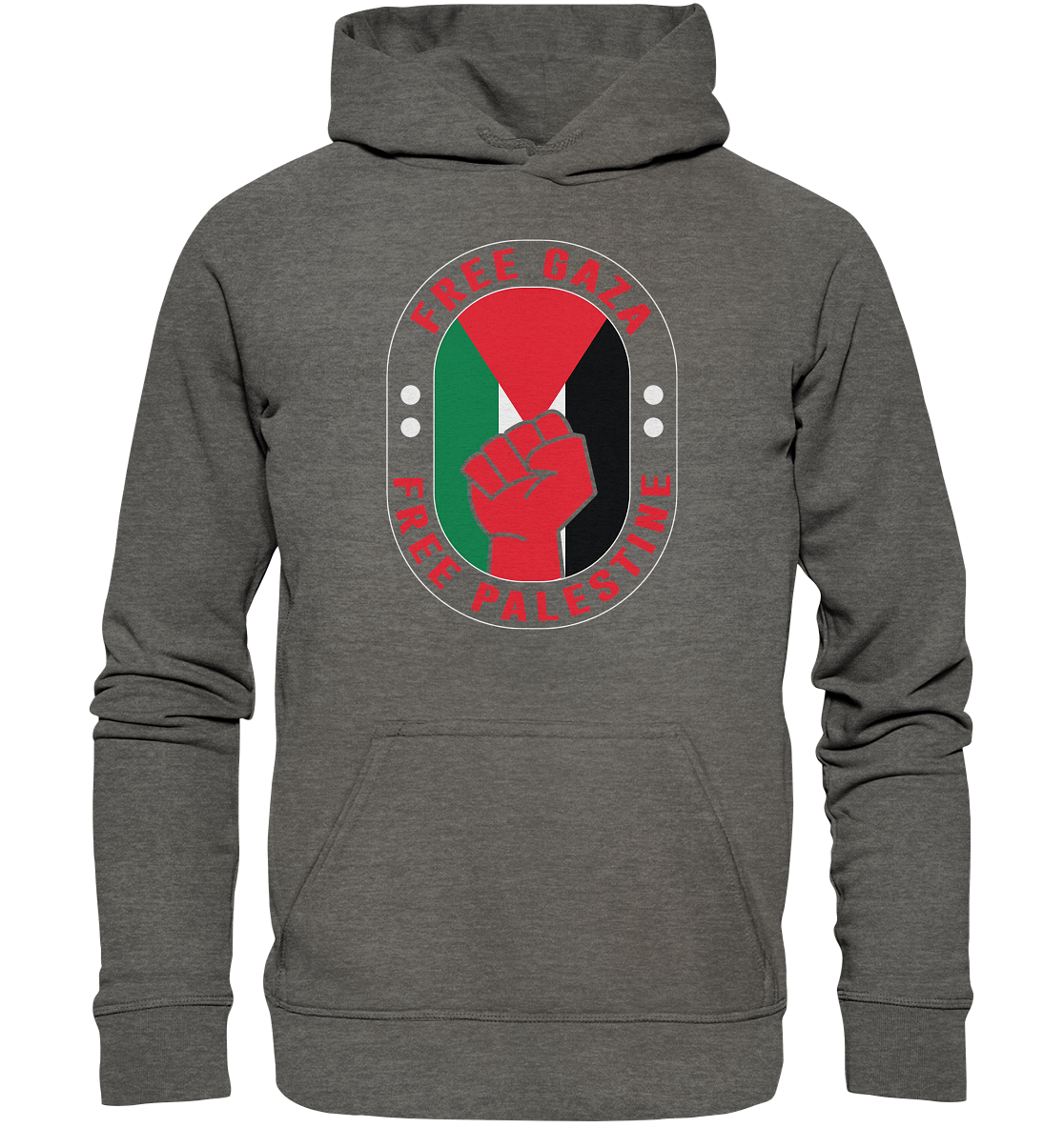 Unisex Hoodie mit Free Palästina Widerstand Zeichen in Grau