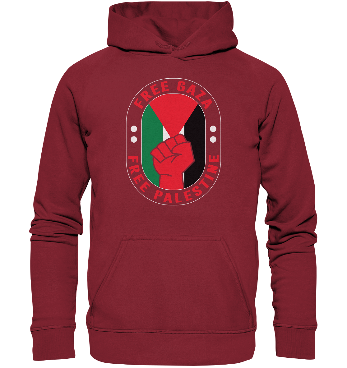 Unisex Bekleidung Hoodie mit Free Gaza und Free Palästina Style in Bordeaux Rot