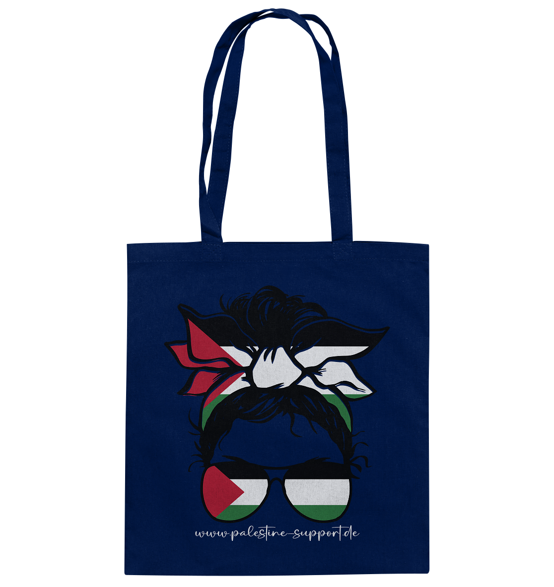 Stofftasche aus 100% Baumwolle mit Motiv einer Frau in Gaza-Bandana in French Navy