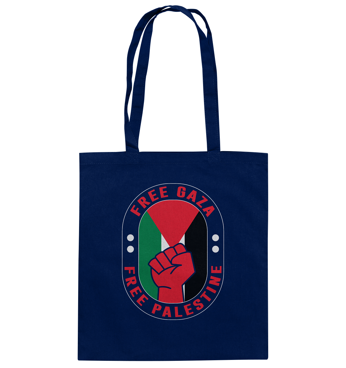 Baumwolltasche mit Free Gaza Schriftzug in Marine Blau
