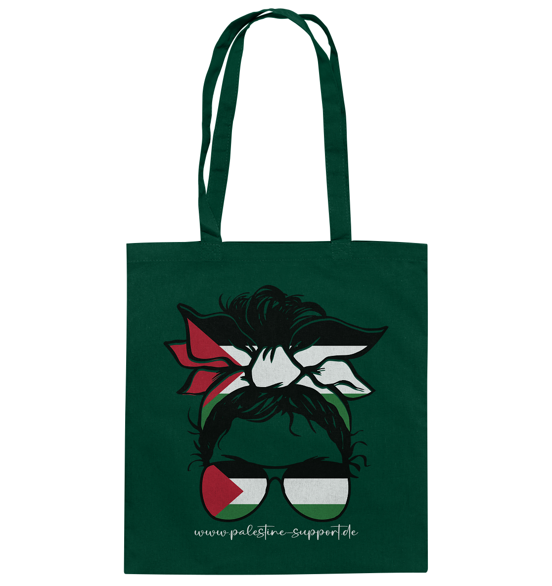 Stofftasche aus 100% Baumwolle mit Motiv einer Frau in Gaza-Bandana in Bottle Green