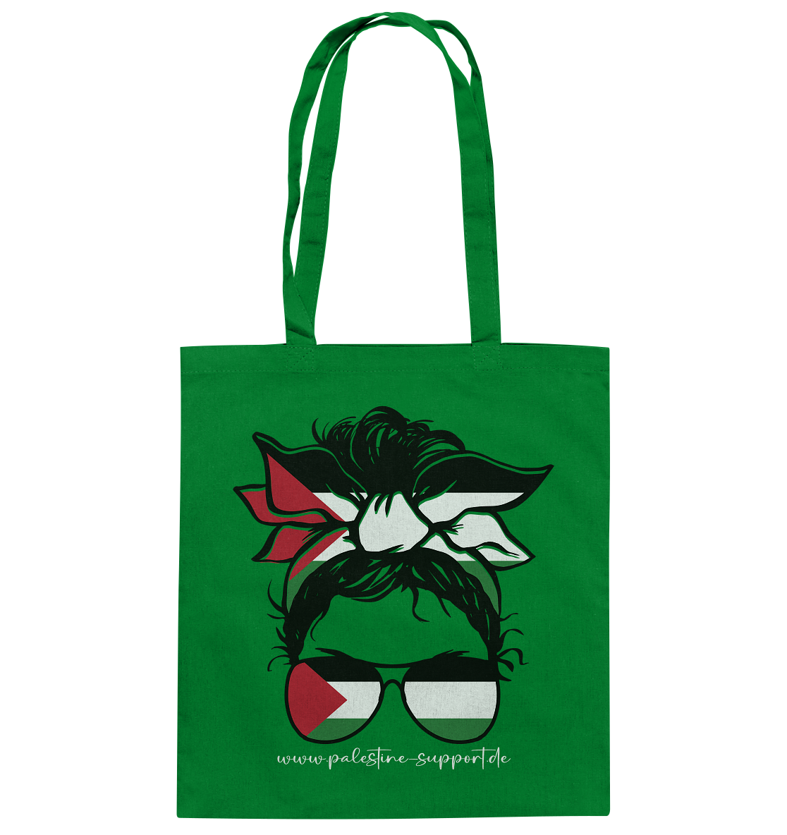 Stofftasche aus 100% Baumwolle mit Motiv einer Frau in Gaza-Bandana in Kelly Green