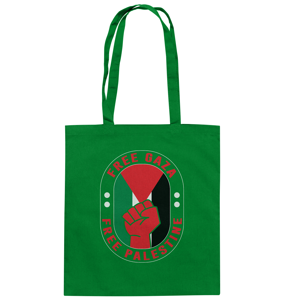 Einkaufsbeutel mit Free Gaza Schriftzug und Palestine Flaggen design aus Baumwolle in Grün