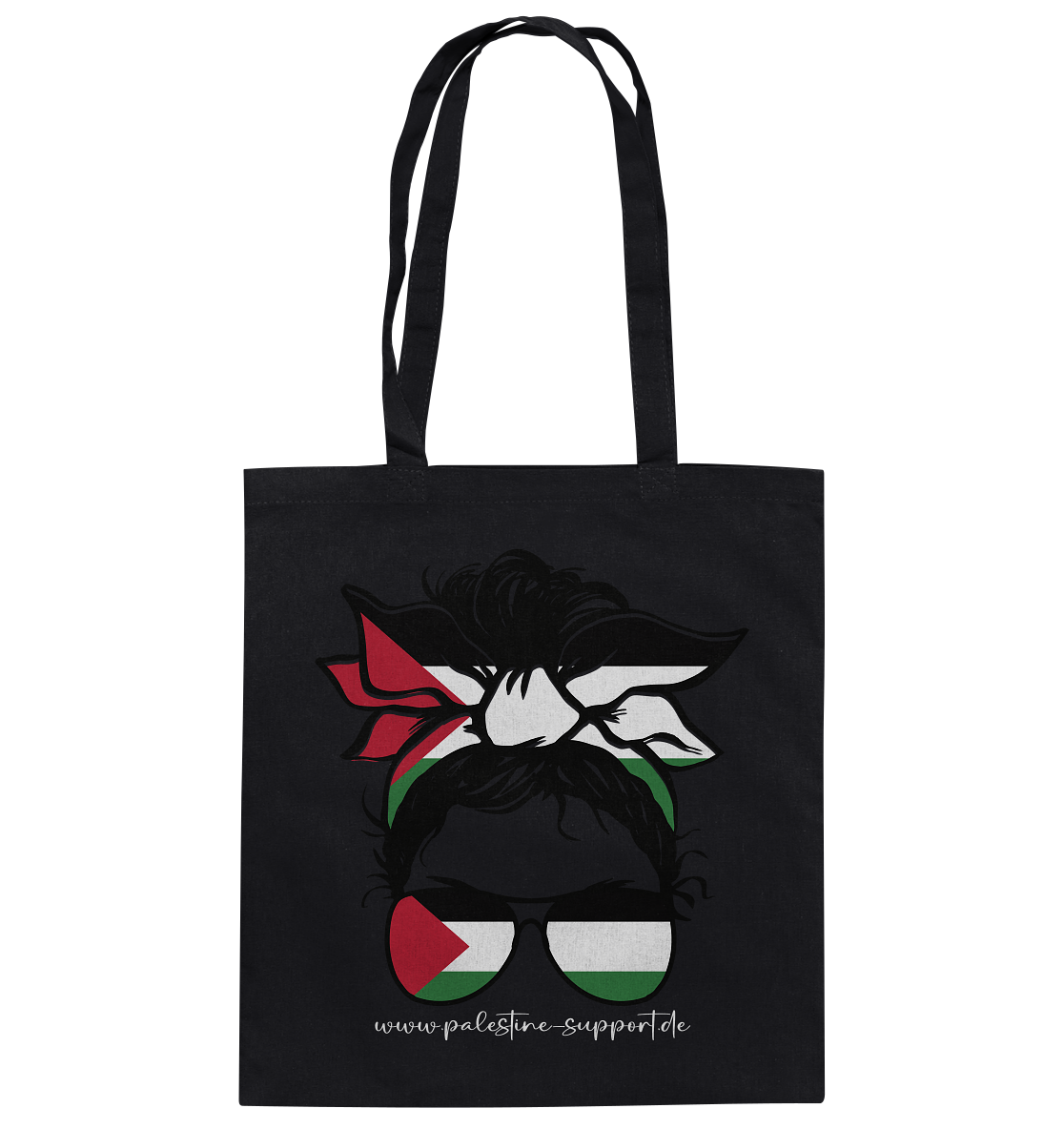 Stofftasche aus 100% Baumwolle mit Motiv einer Frau in Gaza-Bandana in Black