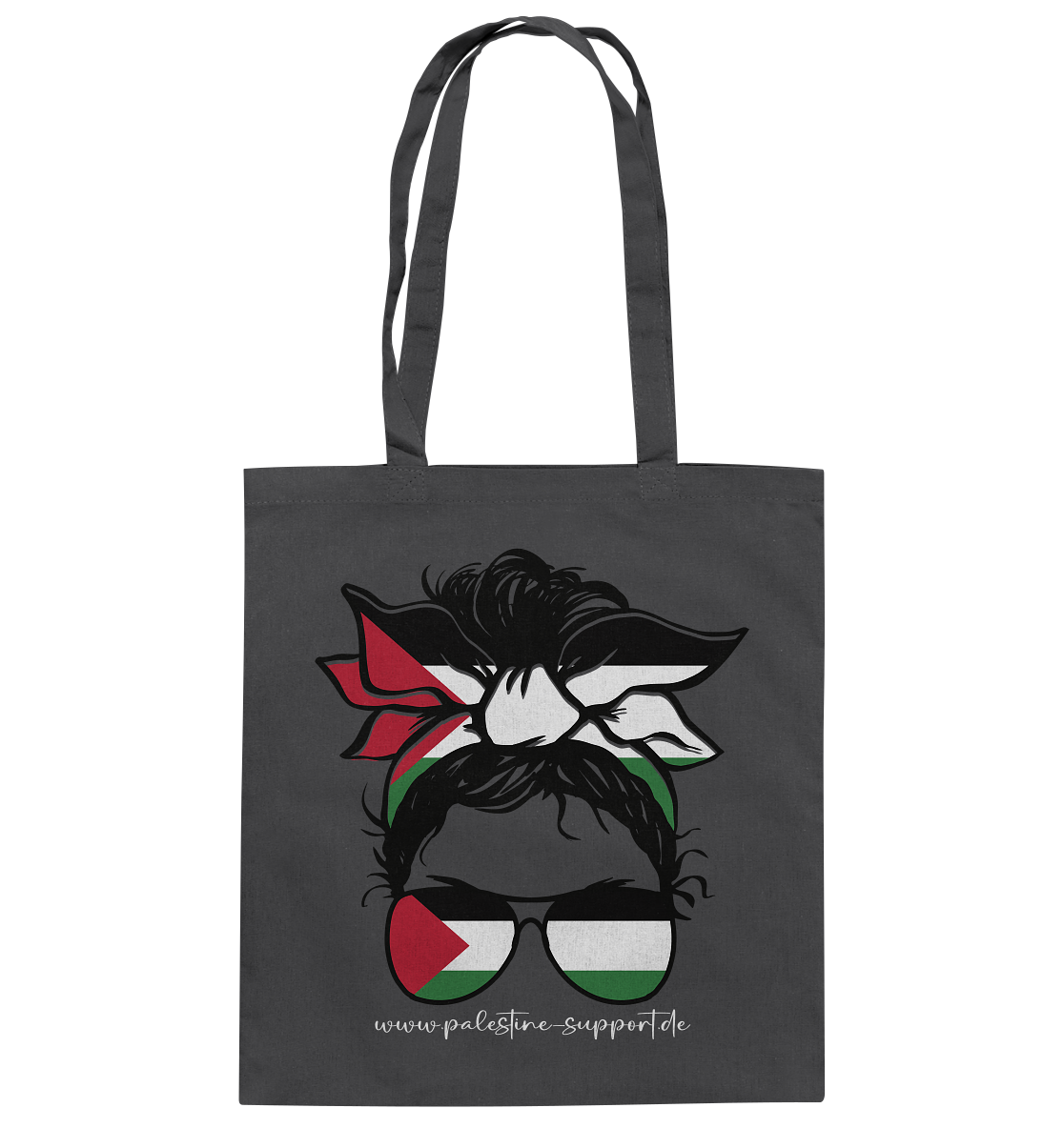 Stofftasche aus 100% Baumwolle mit Motiv einer Frau in Gaza-Bandana in Graphite Grey