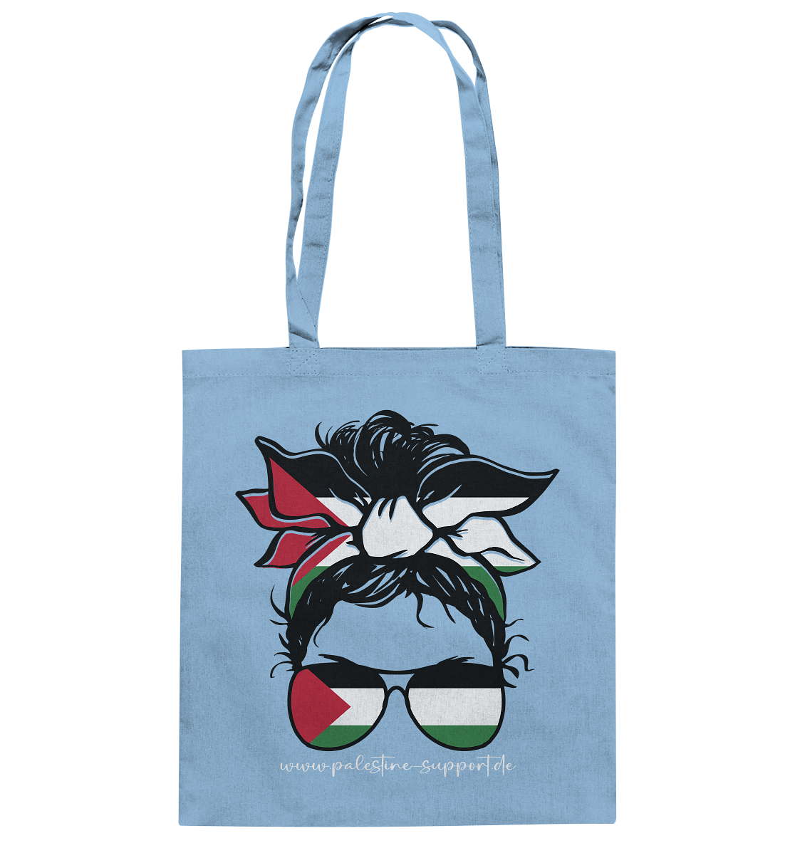 Stofftasche aus 100% Baumwolle mit Motiv einer Frau in Gaza-Bandana in Sky Blue