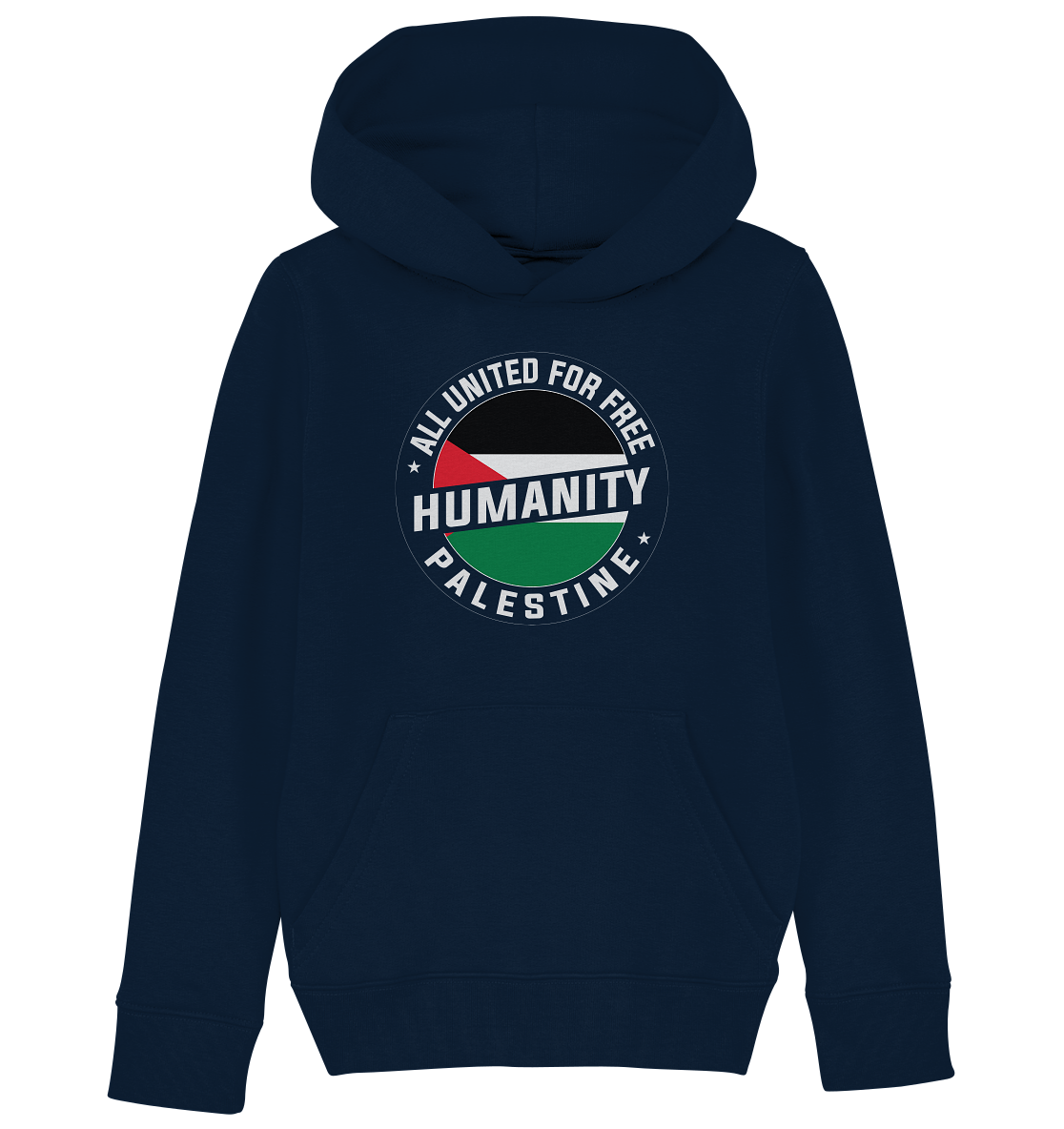 Stilvoller Kinder Kapuzen Pullover in French Navy mit Palästina-Symbol – setze ein Zeichen für Solidarität.