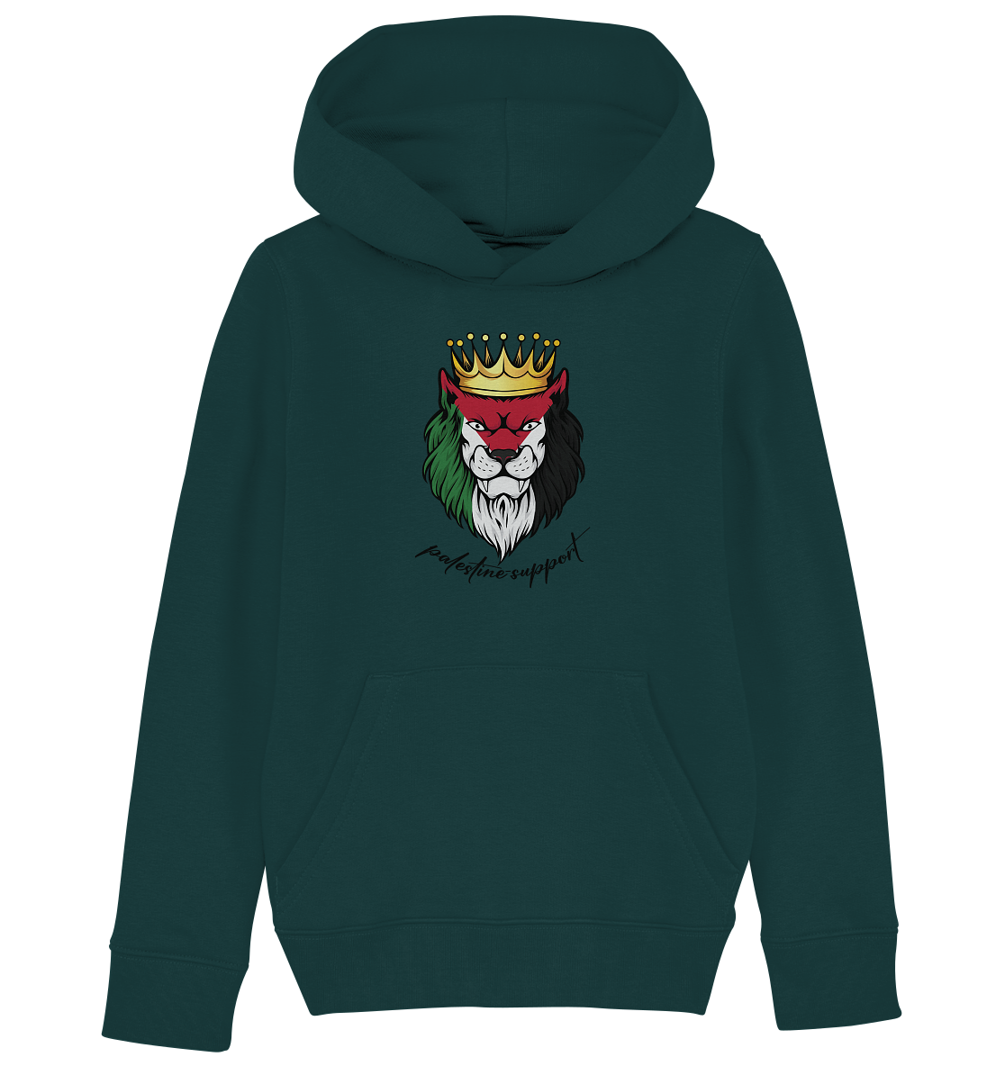Kids organic Hoodie mit Palestine Lion Motiv in Glazed Green