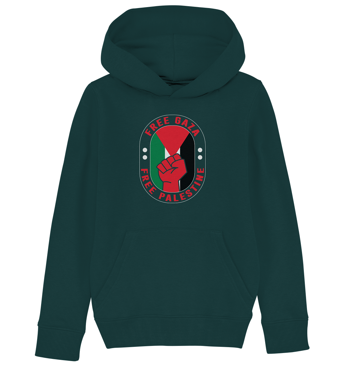 Kinder Hoodie mit Free Gaza und Palästina Flaggen Elementen in glazed Green