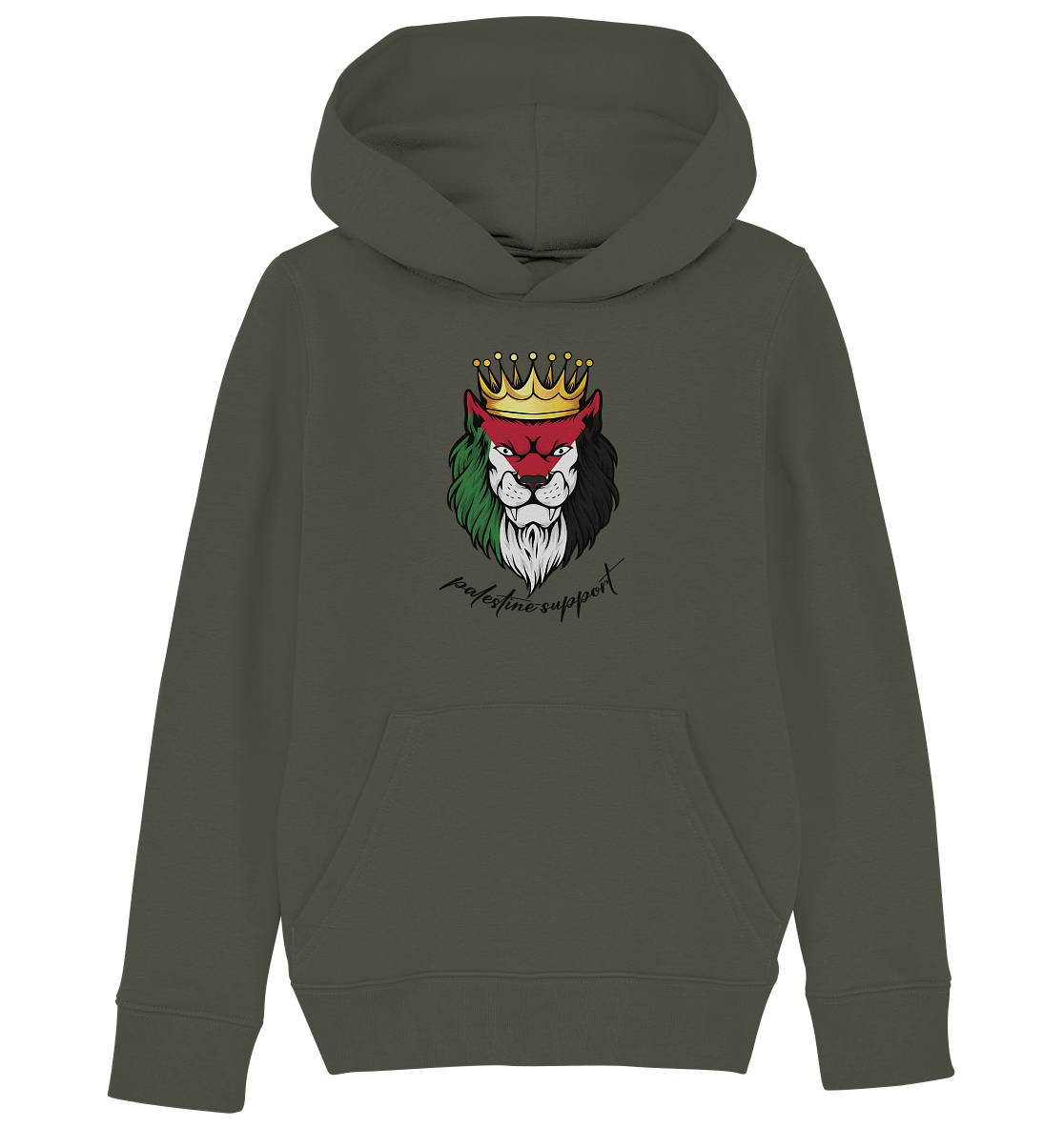 Kids Hoodie mit Palestine Lion Motiv in Khaki