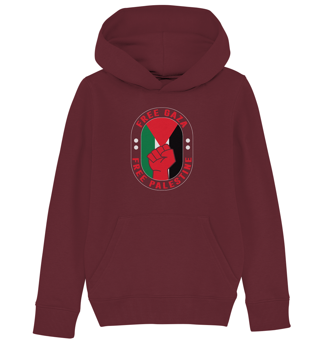 Kinder sport Hoodie mit Free Gaza und Free Palästina Style in Burgundy Rot