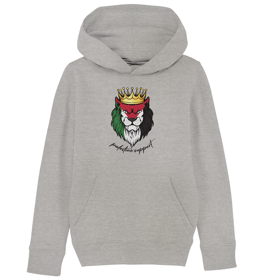 Kinder Sport Hoodie mit Palästina Löwen Motiv in Heather Grey