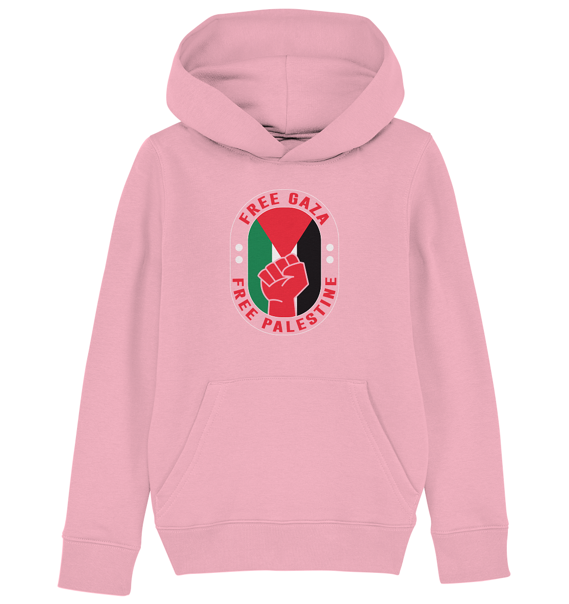 Kinder Hoodie mit Free Gaza und Palästina Flaggen Elementen in Cotton Pink