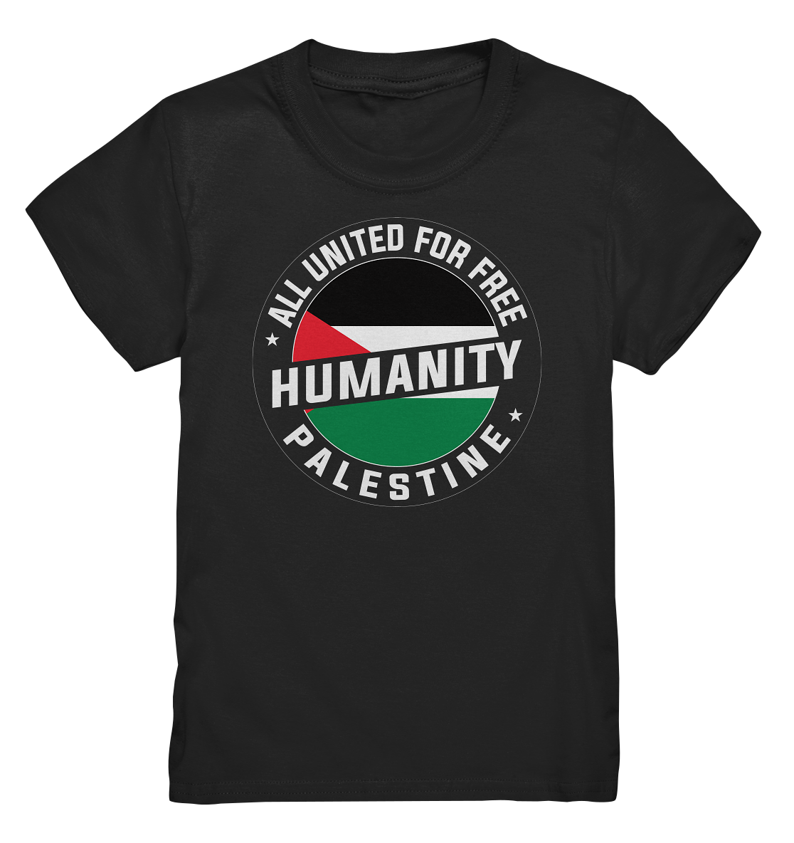 Free Humanity Palestine T-shirt – Kinder Shirt mit Palästina Stempel-Flagge und Support Aufdruck.