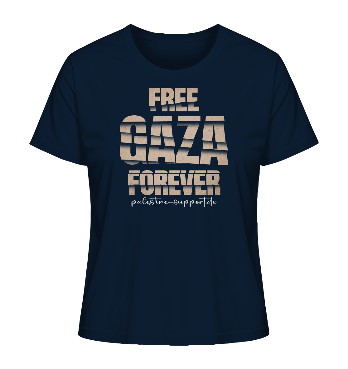 Free Gaza - Damen Shirt mit palestine-support und Free Gaza Forever Gold-Schriftzug in Gitter Style in French Navy
