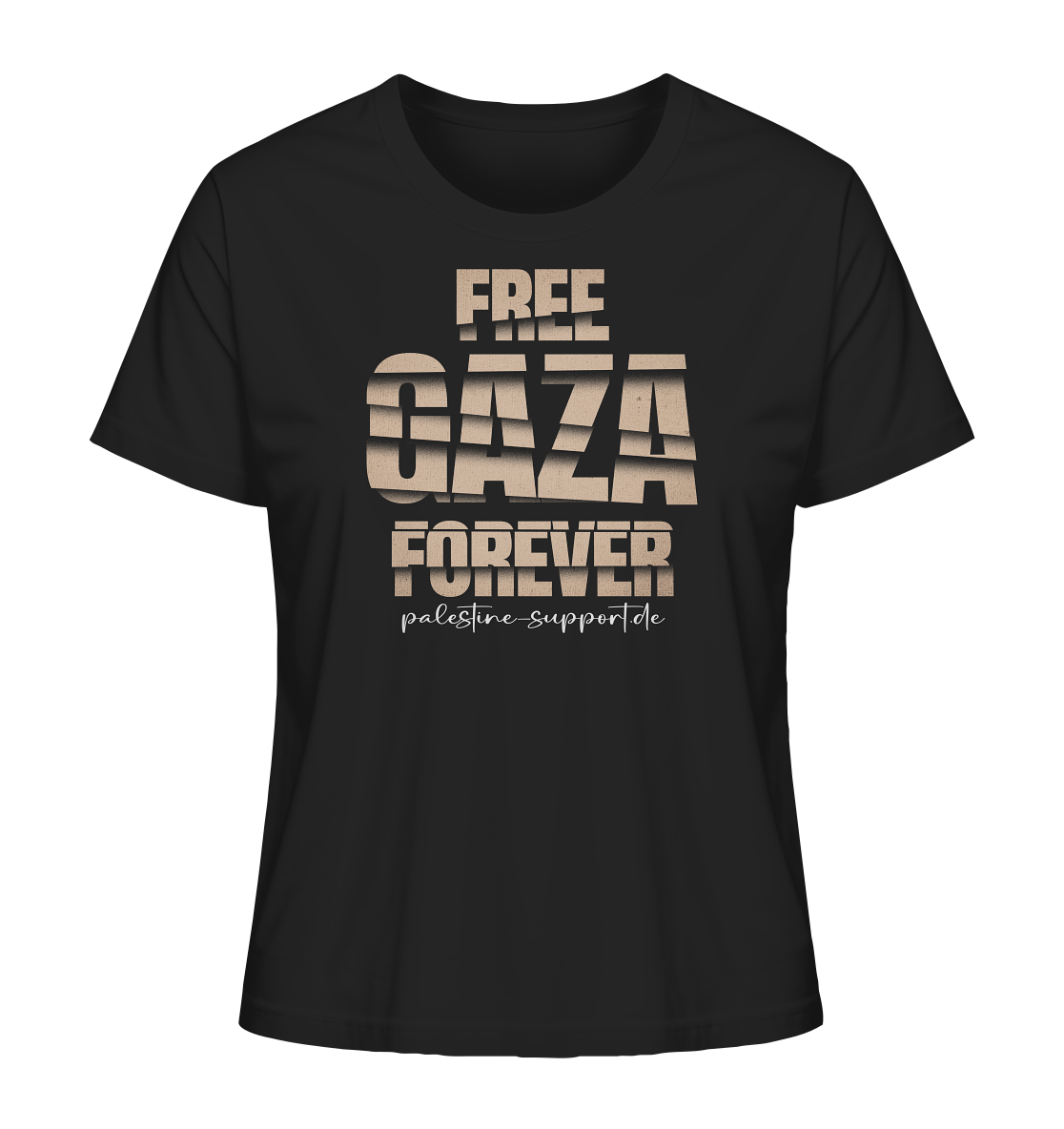 Free Gaza - Damen Shirt mit palestine-support und Free Gaza Forever Gold-Schriftzug in Gitter Style in Black