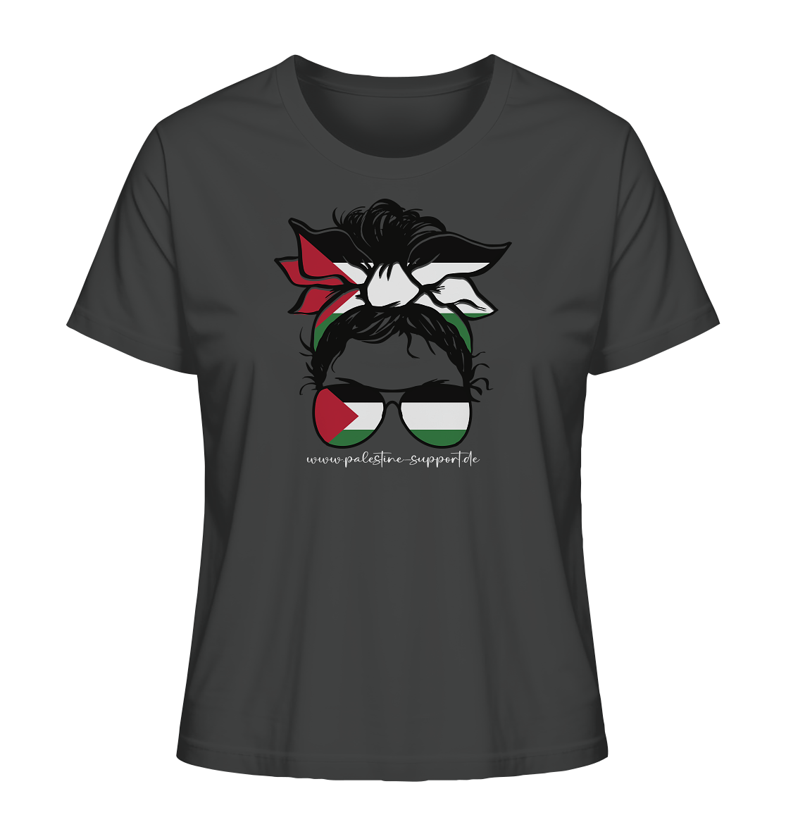 Organic Sport Damen Shirt mit Abbildung einer Frau in Palästina-Bandana in Anthracite
