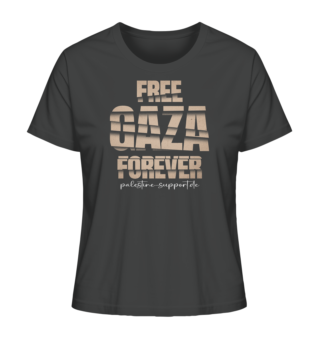 Free Gaza - Damen Shirt mit palestine-support und Free Gaza Forever Gold-Schriftzug in Gitter Style in Anthracite