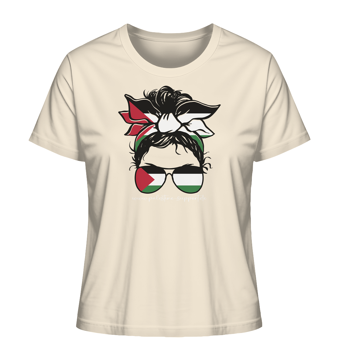 Organic Tshirt mit Abbildung einer Frau in Palästina-Bandana in Natural Raw