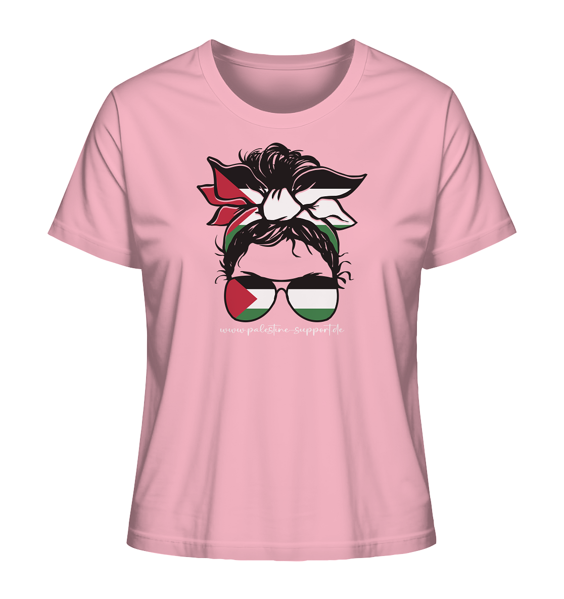 Sunglasses - Organic Shirt mit palestine-support Schriftzug in Cotton Pink