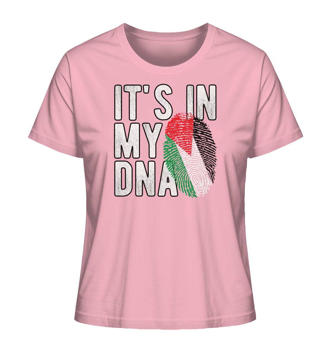 Palästina Damen Shirt mit DNA-Spruch – mit Fingerabdruck in Palästina-Farben in Cotton Pink