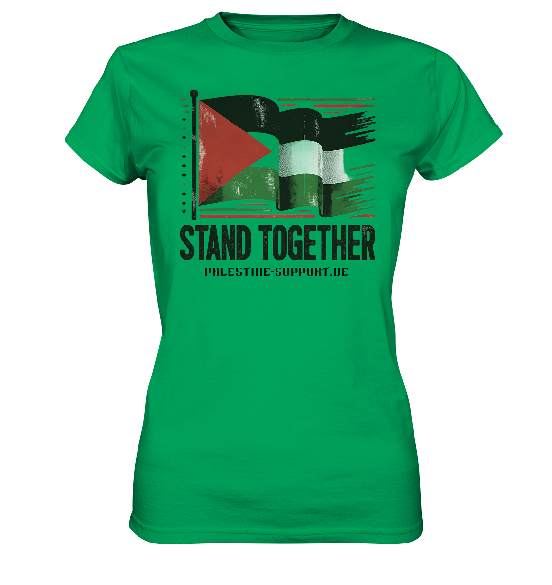 Damen Tshirt mit Stand Together Palestine-support Schriftzug in Kelly Green
