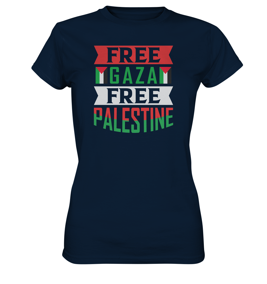 Damen Tshirt in Free Gaza und Free Palestine Aufschrift in dark grey