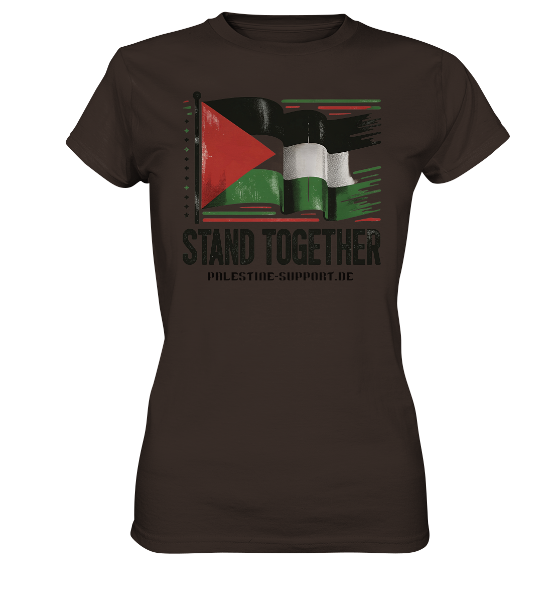 Damen Tshirt mit Stand Together Palestine-support Schriftzug in Brown