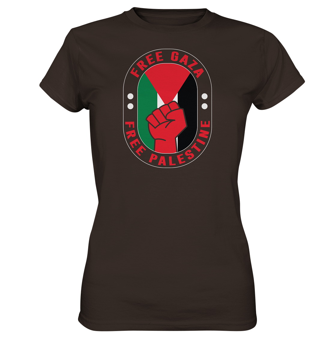 sportliches Damen T-Shirt mit Free Gaza und Free Palästina Style in Braun