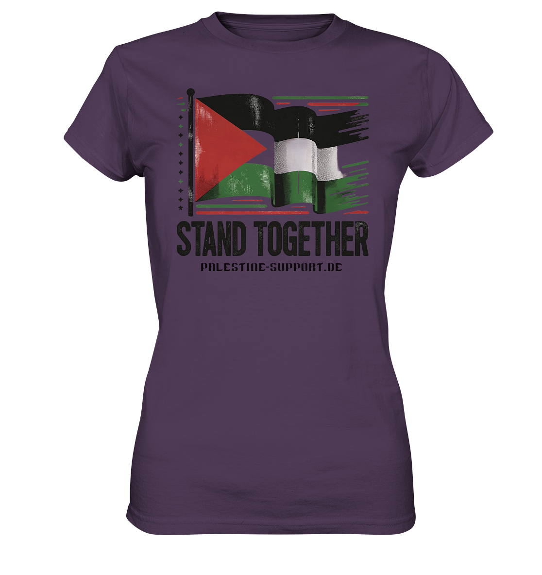Damen sport Tshirt mit Stand Together Palestine-support Schriftzug in Urban Purple
