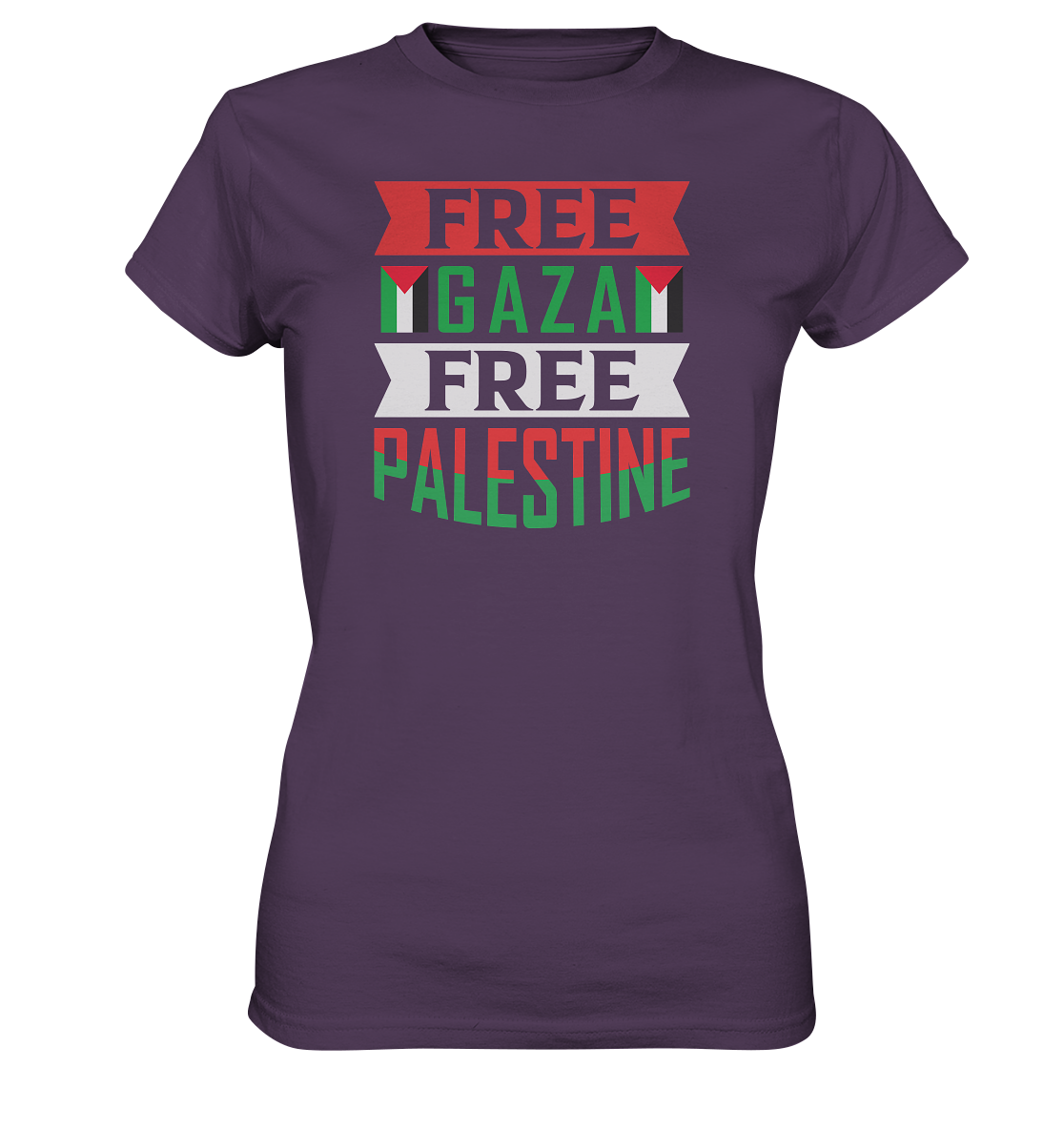 Damen Tshirt in Free Gaza und Free Palestine Schriftzug in Urban Purple
