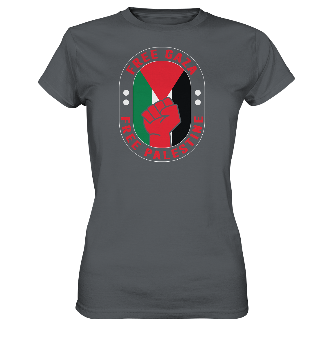 sportliches Damen T-Shirt mit Free Gaza und Widerstand Style in dunkel grau