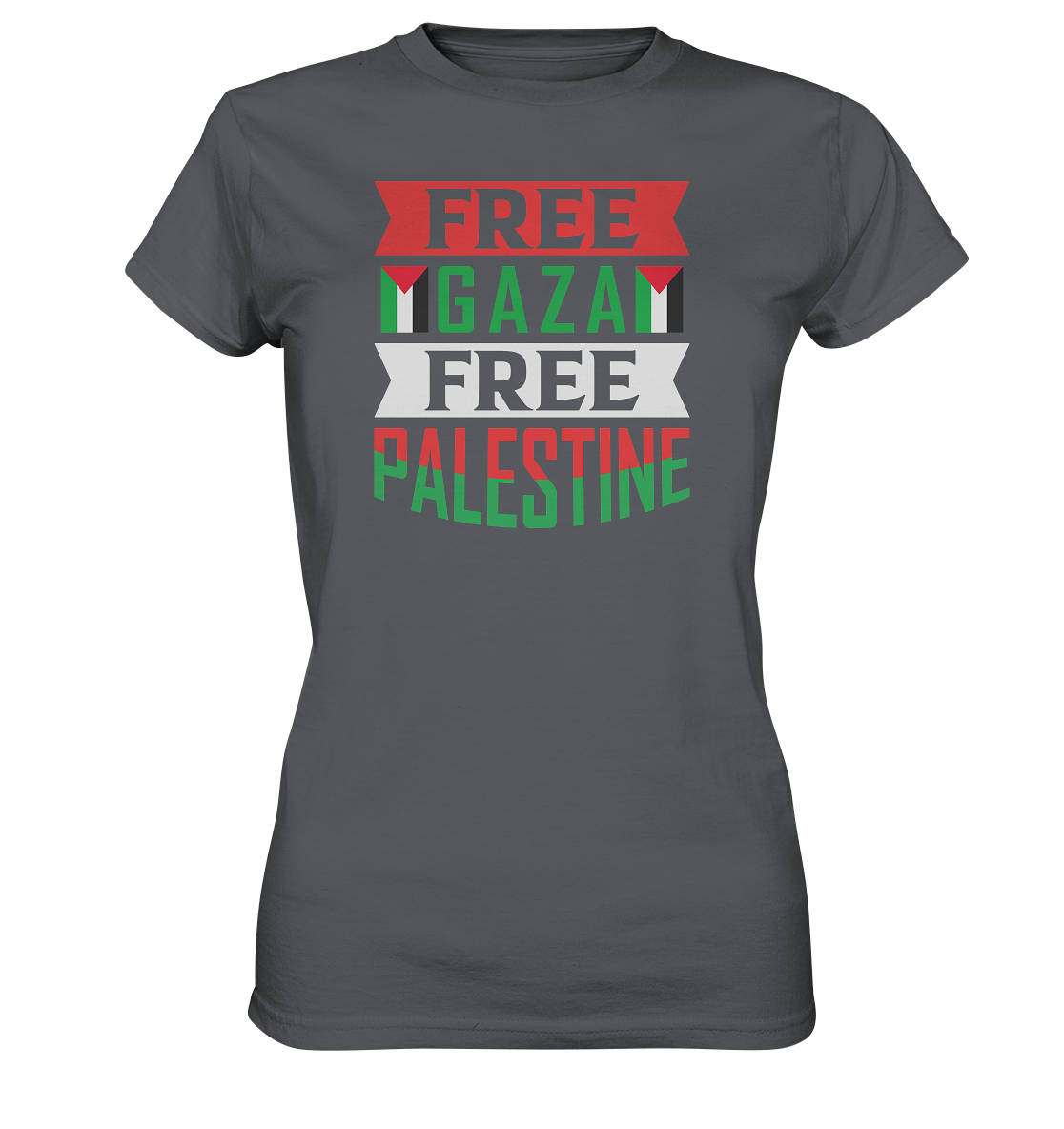 Damen Tshirt in Free Gaza und Free Palestine Schriftzug in dark grey