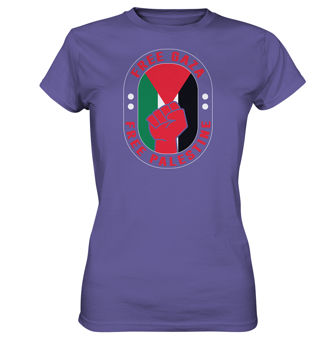 Damen sportliches T-Shirt Frauen mit Free Palästina und Fahnen Style in millenial lila