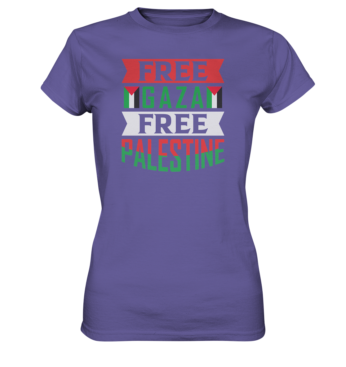 Damen shirt in Free Gaza und Free Palestine Schriftzug in urban purple