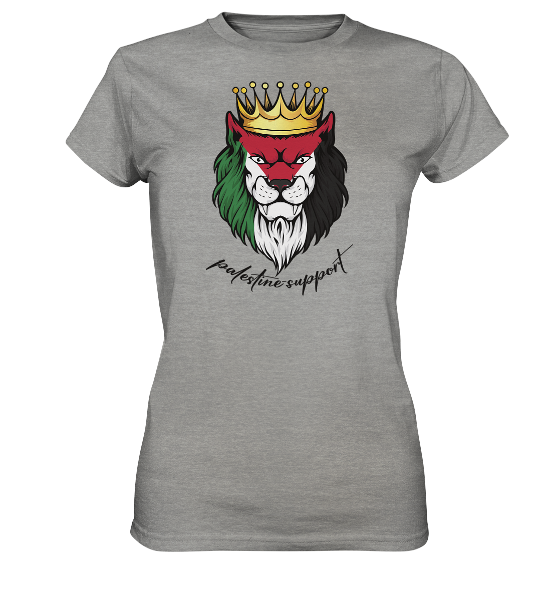 Damen Streetwear Tshirt mit Gaza Löwen Motiv in Sports Grey (meliert)