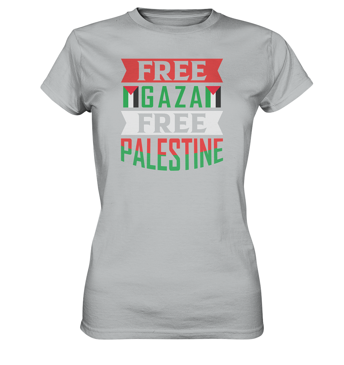 Damen shirt in Free Gaza und Free Palestine Schriftzug in frost white